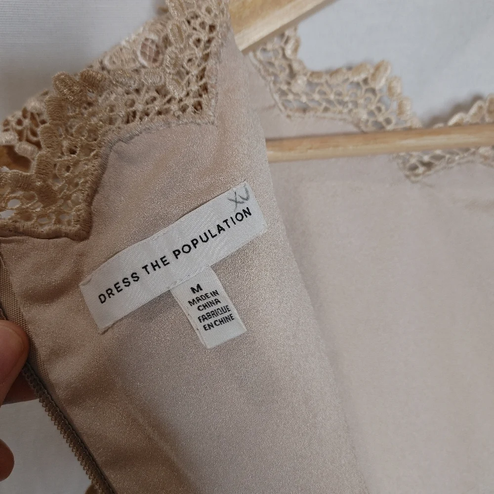 Dress The Population Cardea Champagne Lace Floral‎ Midi Dress M Sleeveless Crew